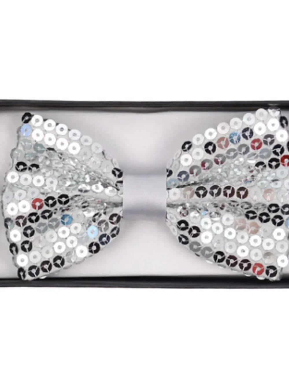 Bow Tie Banded Sequin Sparkle - Polyester - Silver - NWT